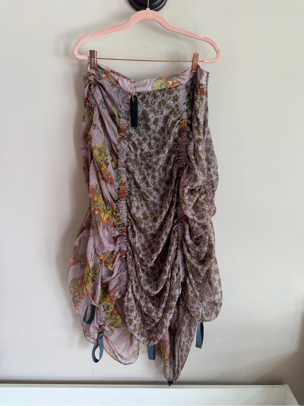 NWT Rag & Bone Floral Silk Ruched Asymmetric Midi Skirt 6